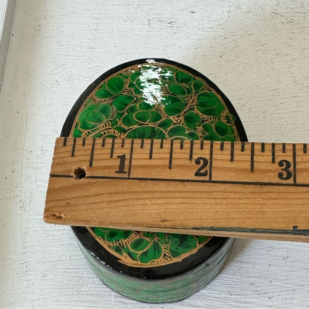 The India Craft House Kashmiri Art Paper Mache & Wood Round Trinket Box Vintage - Picture 13 of 13